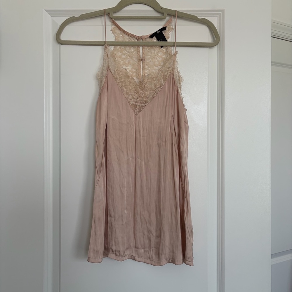 H&M Blush Pink Lace-Trim Slip Dress Top
